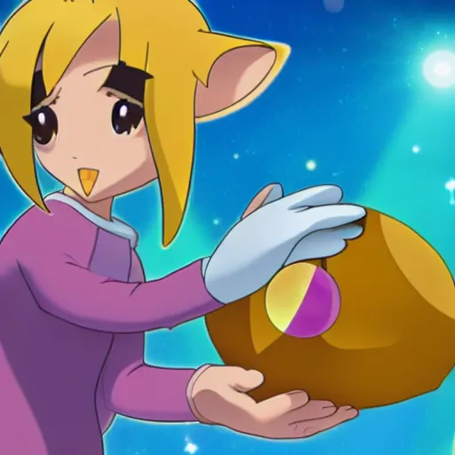 Image similar to dedenne holding a rainbow gem