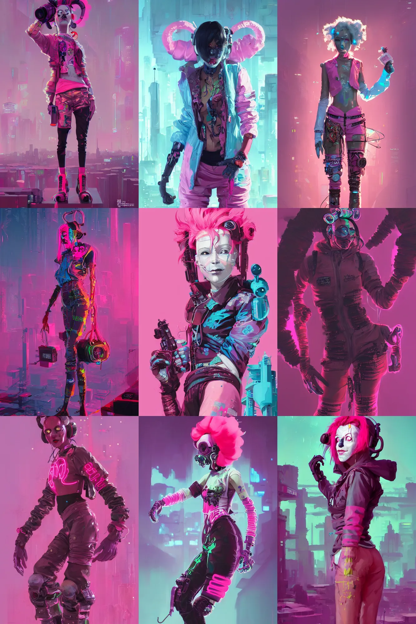 Image similar to wide view cyberpunk clown girl made of pink slime, wearing cyberpunk intricate streetwear, transparent, behance hd artstation by jesper ejsing by rhads, makoto shinkai and lois van baarle, ilya kuvshinov, ossdraws, cinematic lighting, sharp focus, surreal concept art, lifelike, ray tracing, photorealistic