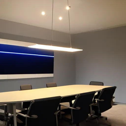 Image similar to office meeting room with led strip lighting, realistic, photography, ledspace, home and garden, houzz, highly detailed, 8k,