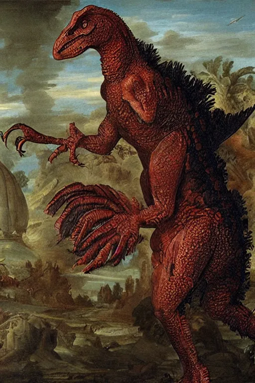 Prompt: t rex chicken, renaissance