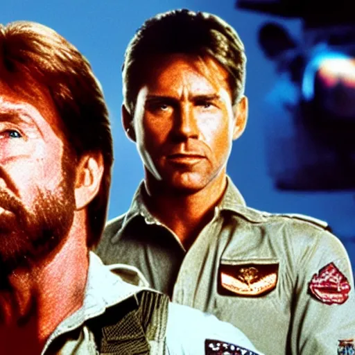 Image similar to chuck norris in top gun new generation movie scene, realistic, hdr, clear image, hdd, rtx on, dynamic lighting,