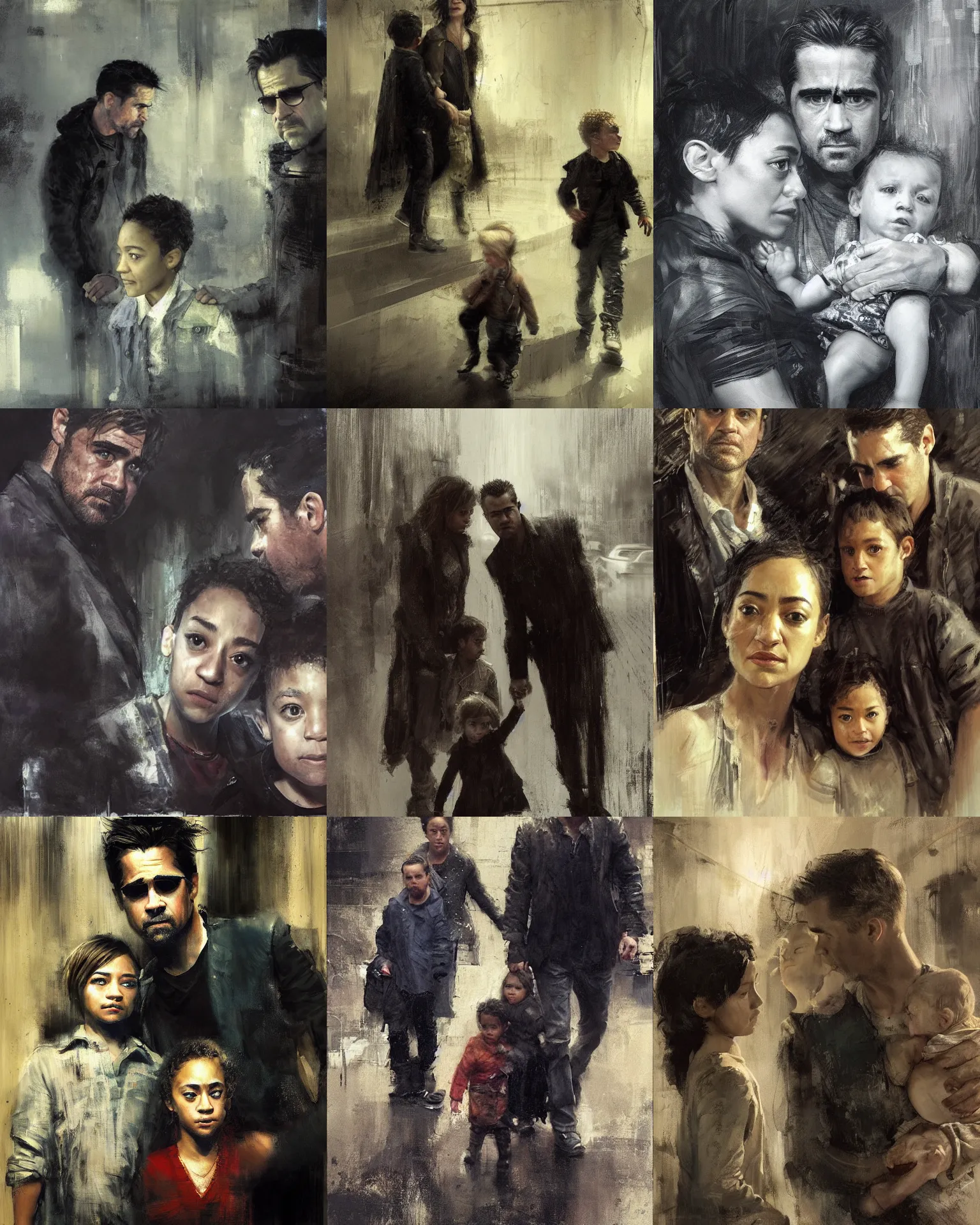 Prompt: family, colin farrell and ruth negga with there kid, detailed face, highly detailed, by jeremy mann