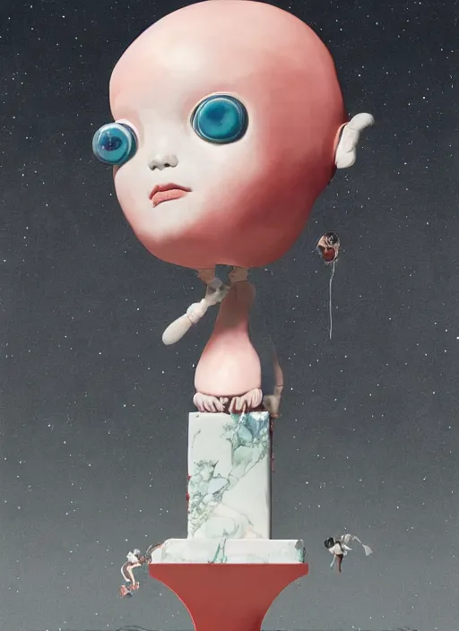 Image similar to a surreal contemporary ceramic sculpture of on a plinth, by victo ngai, by hikari shimoda, by tracie grimwood, in the style of nier automata and astroneer, plain background