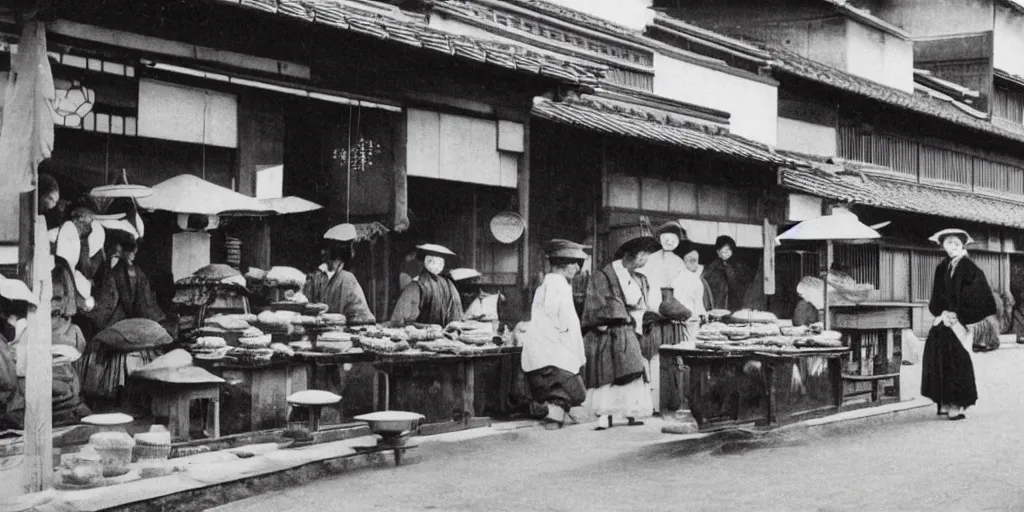 Image similar to 18th century Japanese street market in Kyoto, 1900s photography