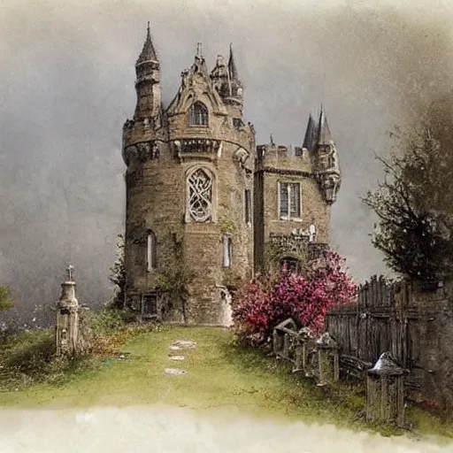 Image similar to (((((((Gothic revival castle gatehouse))))))) . muted colors. by Jean-Baptiste Monge !!!!!!!!!!!!!!!!!!!!!!!!!!!!!!!!!!!!!!!! ((((((((((((((((((gauche sketch))))))))))))))))))