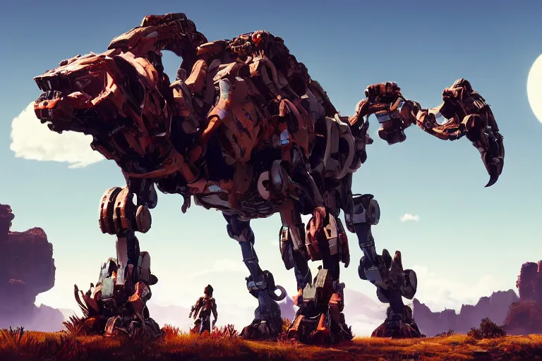 Image similar to tallneck machine mecha animal beast robot of horizon forbidden west horizon zero dawn bioluminiscence global illumination ray tracing hdr fanart arstation by sung choi and eric pfeiffer and gabriel garza and casper konefal