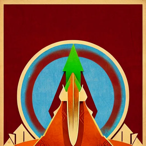 Prompt: Art Deco poster illustration of Hyrule from The Legend of Zelda