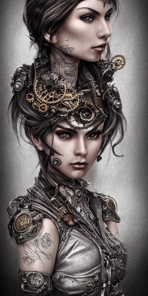 Image similar to a steampunk portrait of a woman, hyper realistic, intricate details, hyperrealism, style by artgerm