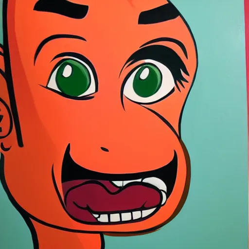 Image similar to silly fire cartoon character in the style of 1930s Fleischer animation, painted in fluid acrylics