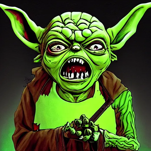 Prompt: zombie yoda, yoda as a zombie, zombified, scary, digital cartoon, artstation