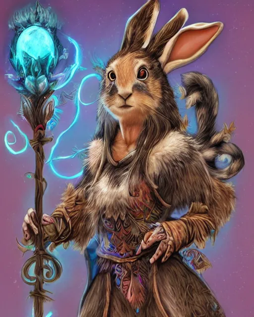 Image similar to a mystic rabbit druid mage. highly detailed