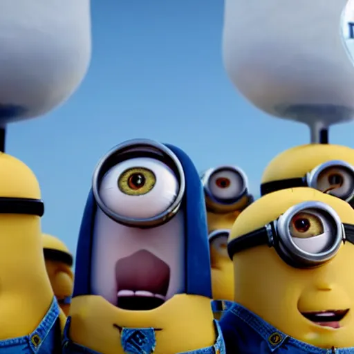 Prompt: movie frame of benjamin netanyahu as a minion from despicable me, hd, 8 k