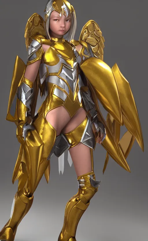 Prompt: Concept art, angel knight girl in golden and silver armor adorned with sapphire gems, artstation trending, octane render, cinematic, highly detailded