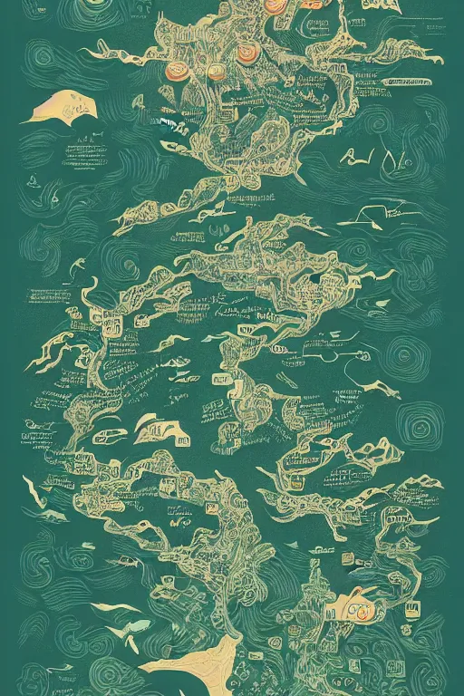 Image similar to a poster with a map on it, poster art by victo ngai, behance contest winner, environmental art, lovecraftian, intricate, infographic, marginalia, unreal engine, epic