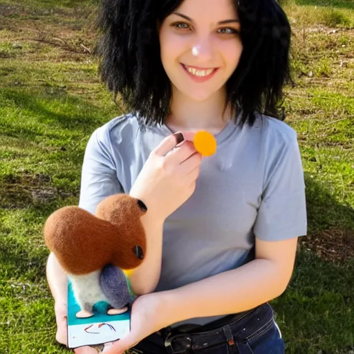 Image similar to a cute girl with curly black hair holding a skateboard from needle felting