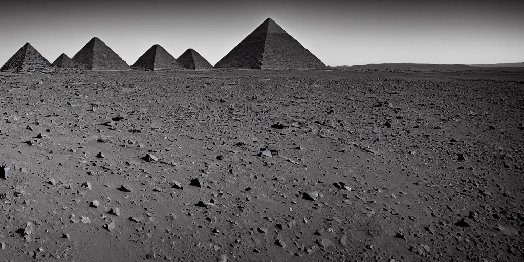 Image similar to pyramids on martian landscape, stunning architecture, wide angle lens, dramatic lighting,