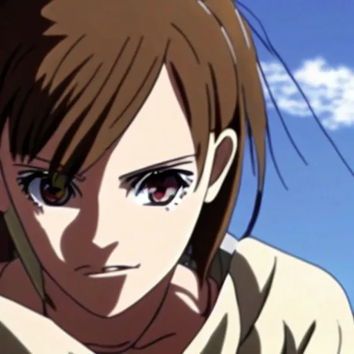 Prompt: anime screenshot of emma watson as recon corps member, detailed face, attack on titan anime style, atmospheric anime