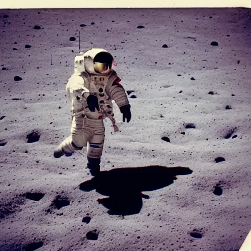 Prompt: realistic polaroid photograph of the russian moon landing