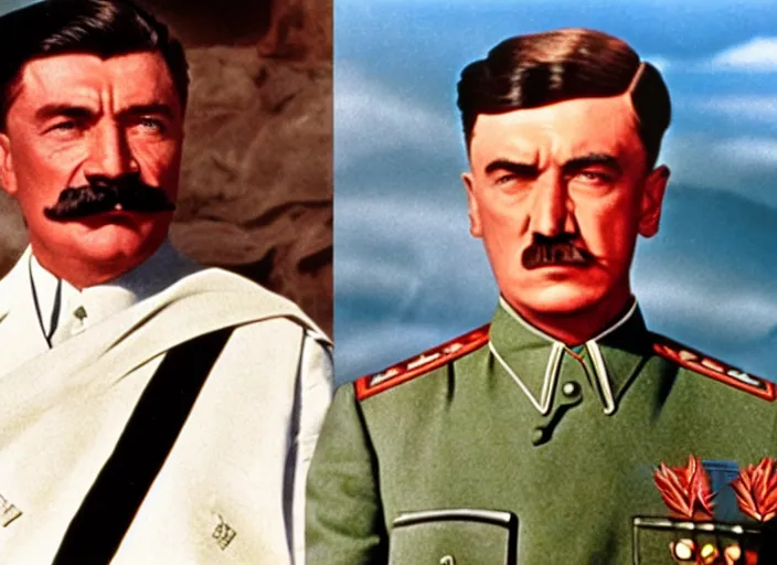 Prompt: a film still of josef stalin vs adolf hitler in lawrence of arabia ( 1 9 6 2 ), technicolor