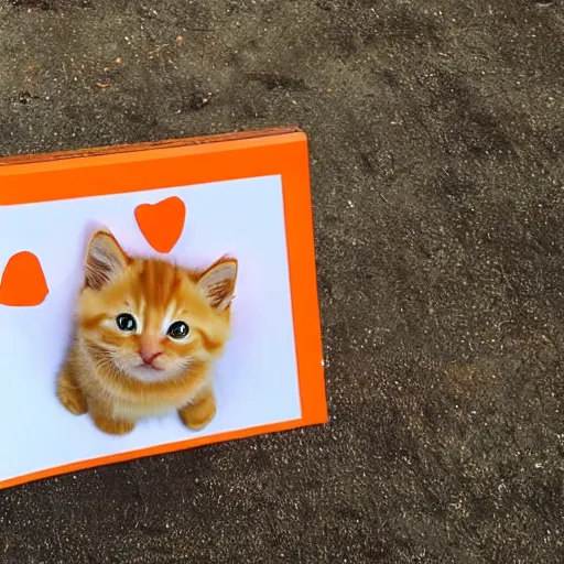 Image similar to cute fluffy orange tabby kitten with a sign that says