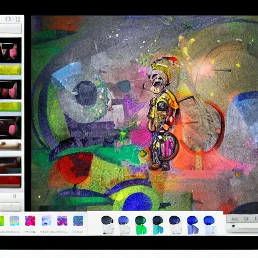 Image similar to an A.I generated art program makes a boys imagination come to life, bringing color to his grey world,