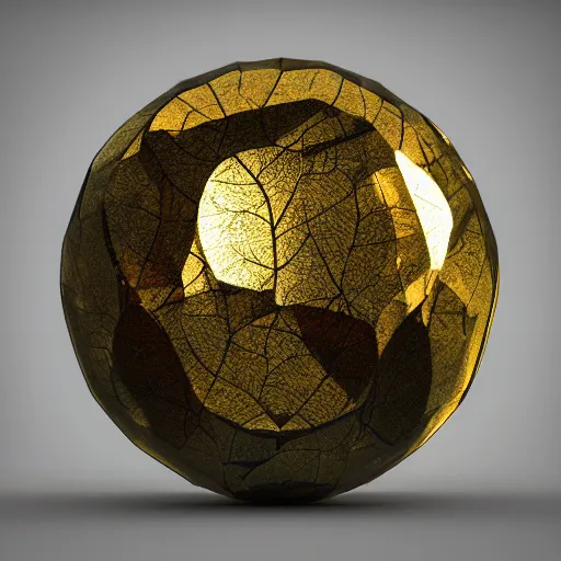 Image similar to tilt shift sphere leaf huge light intricate reflection diffraction marble gold obsidian preraffaellite photography cut, octane, artstation render 8 k neon