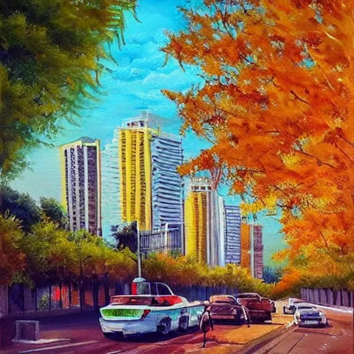 Image similar to Beautiful city of the future in harmony with nature. Nice colour scheme, soft warm colour. Beautiful painting by Lurid. (2022)