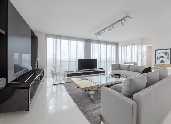 Image similar to 8 k photograph of stunning 2 0 2 2 stylish miami studio apartment interior, award winning modern design, gorgeous, high end, expensive, designed by koichi futatsumata