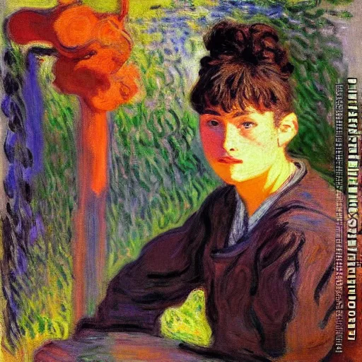 Image similar to portrait of a young butch female mechanic by claude monet