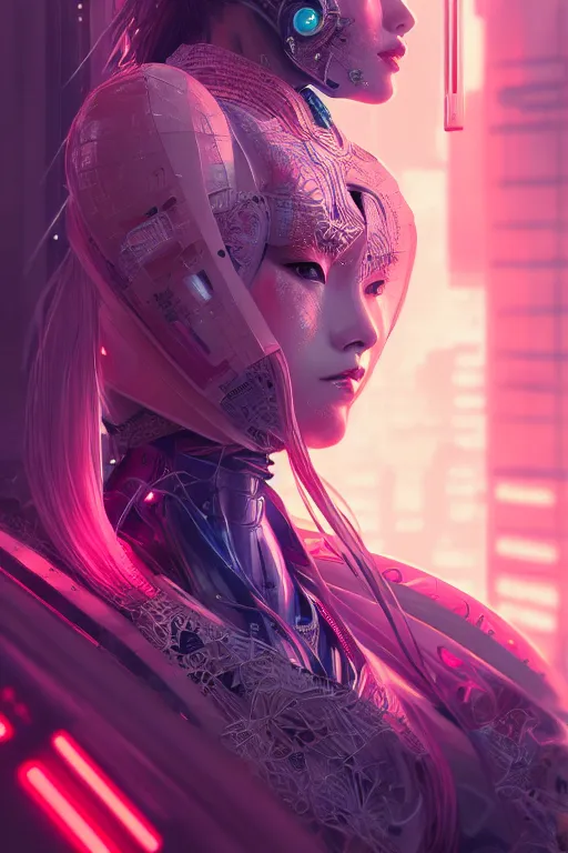 Image similar to portrait futuristic Samurai Girl, in future cyberpunk tokyo rooftop , ssci-fi, fantasy, intricate, very very beautiful, elegant, human anatomy, neon light, highly detailed, digital painting, artstation, concept art, smooth, sharp focus, illustration, art by tian zi and WLOP and alphonse mucha