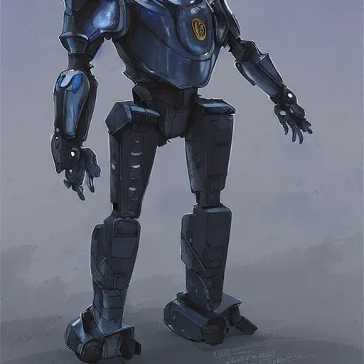 Image similar to Neo night gaurd robot by rossdraws,greg rutkowski,and Sarah Andersen,ambient style, very detailed,detailed armor,detailed helmet