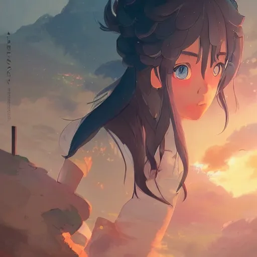 Image similar to 😳🥺☺️. cgsociety masterpiece, artstation trending, by rossdraws, ghibli, Kimi no Na wa, greg rutkowski