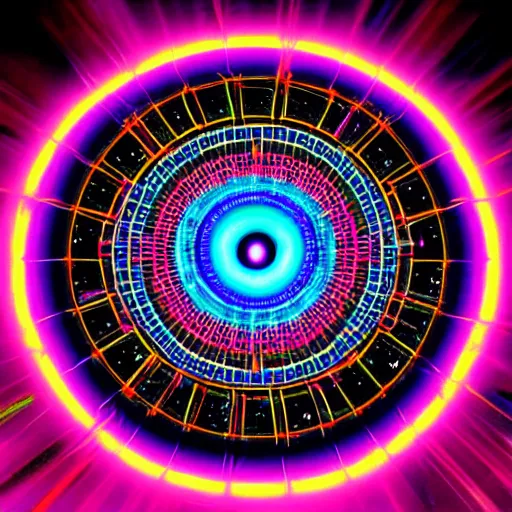 Image similar to cyberpunk neon colored blackhole mandala eye art