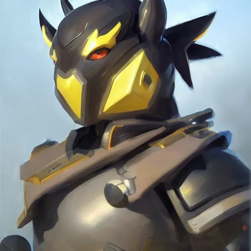 Image similar to greg manchess portrait painting of partially armored umbreon as overwatch character, medium shot, asymmetrical, profile picture, organic painting, sunny day, matte painting, bold shapes, hard edges, street art, trending on artstation, by huang guangjian, gil elvgren, ruan jia, greg rutkowski, gaston bussiere