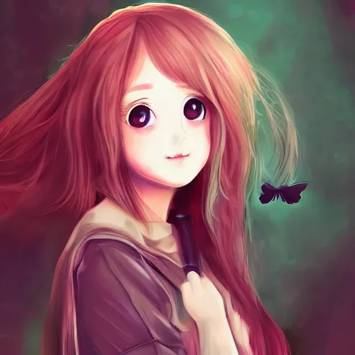 Prompt: portrait of a cute beautiful girl holding a balisong butterfly knife, anime digital art, creepy