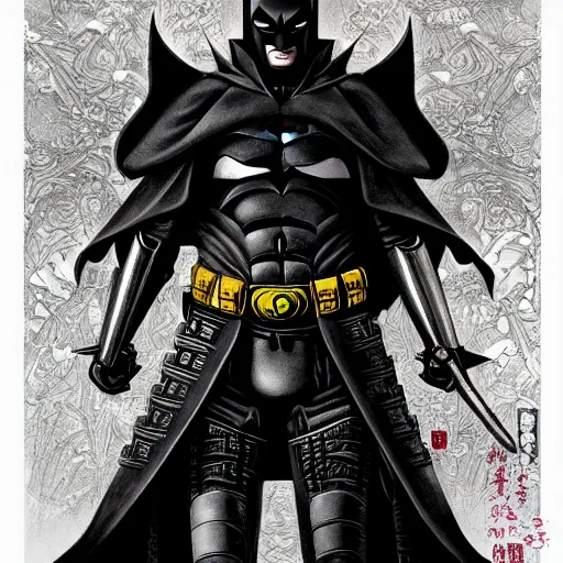 Image similar to black matte metal samurai batman batman batman android, ((dark fantasy)), dark, moody, broody, evil :: by Martine Johanna and and (Chie Yoshii) and Casey Weldon and Guillermo del toro :: ornate, dynamic, particulate, rich colors, intricate, elegant, highly detailed, centered, artstation, smooth, sharp focus, octane render, 3d