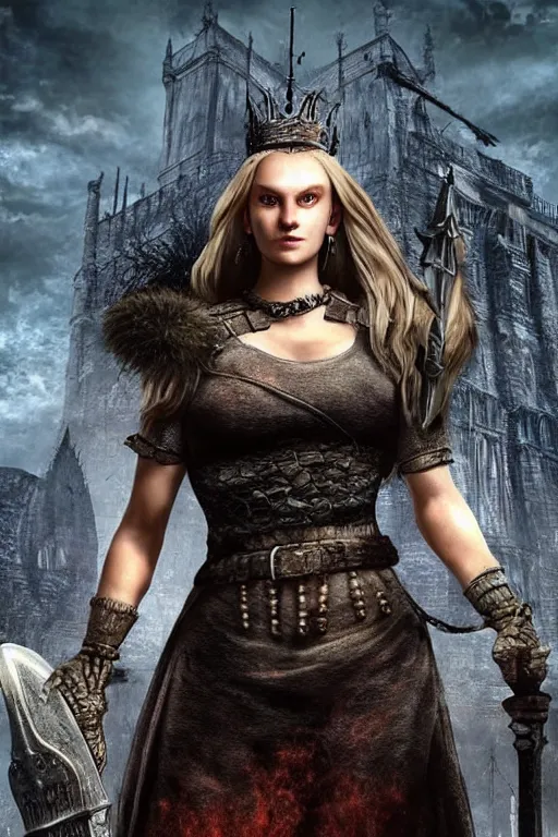 Image similar to “ helga from hey arnold on the cover of dark souls 3 ”