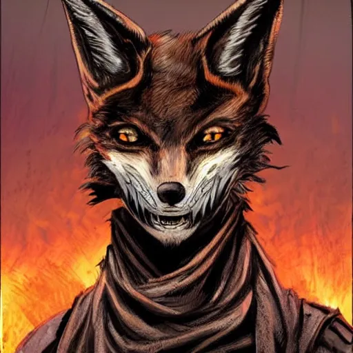 Image similar to A dark fox dressed like in Mad Max in the style of a DnD character portrait