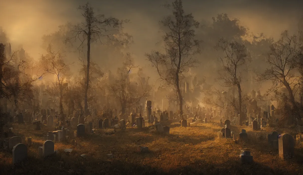 Image similar to a beautiful painting of a graveyard, cinematic angle, studio lighting, movie concept, trending on artstation, octane render, 8 k, ultra high detail