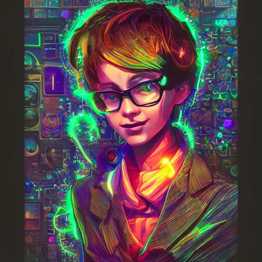 Image similar to skill magic geek inside matrix deepdream radiating a glowing aura stuff loot legends stylized digital illustration video game icon artstation lois van baarle, ilya kuvshinov, rossdraws,