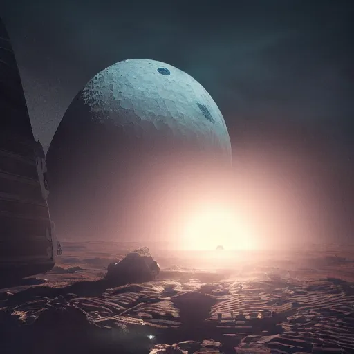 Image similar to alien bases on the moon, dramatic lighting, cinematic, establishing shot, extremly high detail, photorealistic, cinematic lighting, artstation, style by greg rutkowsky