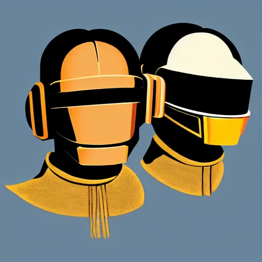 Prompt: “beautiful portrait of Daft Punk (band) by Rembrandt and Kidmograph”