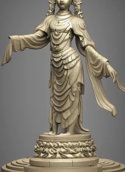 Image similar to a art deco sculpture statue of full body guanyin, intricate complexity,, statue by jane hamilton, ruan jia, character concept, radiant light,, frostbite 3 engine, cryengine, dof, trending on artstation, digital art, fantasy detailed abackground