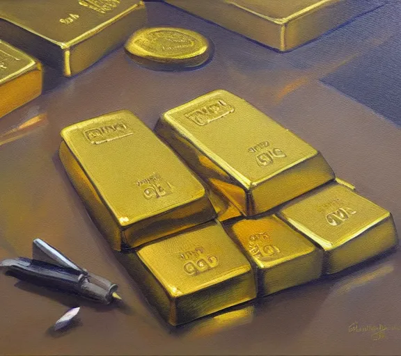 Image similar to gold bars business money oil painting