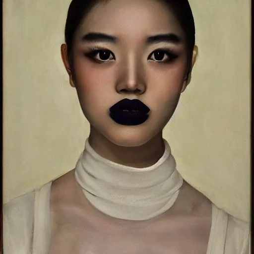 Image similar to a masterpiece portrait photo of a beautiful young woman who looks like a american ziyi zhang, symmetrical face