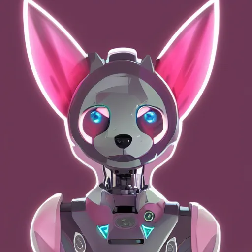 Image similar to digital art artstation, pixiv, portrait of a robotic fox with cybernetic body with pink hair, character fursona furry, furaffinity