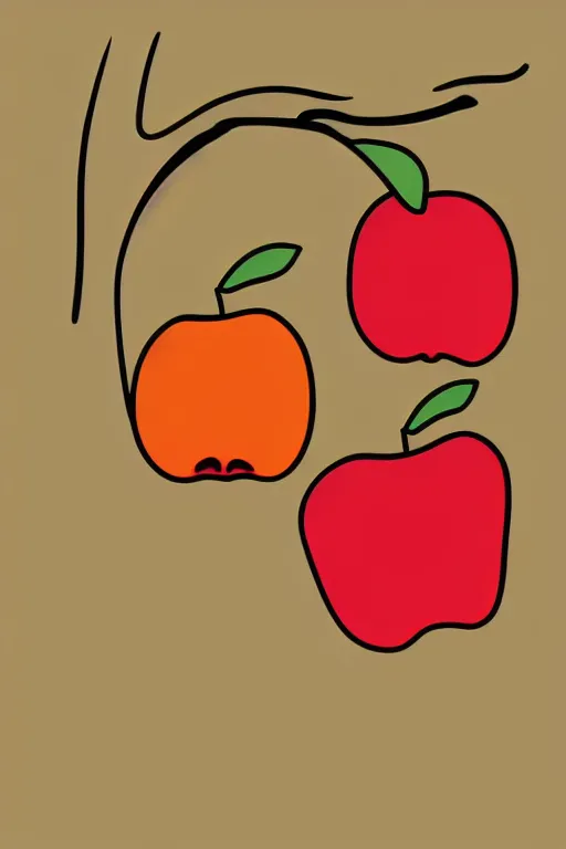 Image similar to minimalist boho style art of a colorful apple hanging on a tree, illustration, vector art