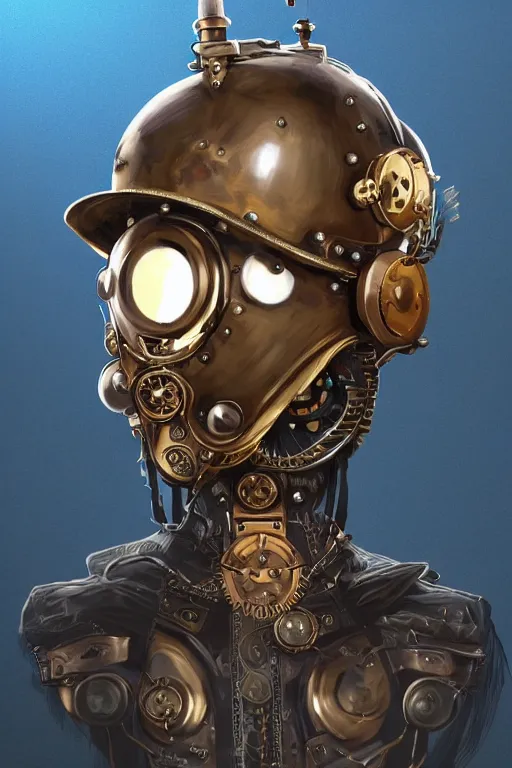 Image similar to steampunk helmet fantasy art mask robot ninja stylized digital illustration sharp focus, elegant intricate digital painting artstation concept art global illumination ray tracing advanced technology chaykin howard and campionpascale and cooke darwyn and davis jack