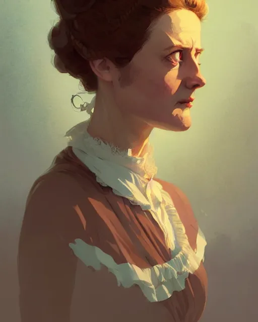 Image similar to hyper - realistic portrait of dolores abernathy as a jane austen character by atey ghailan, by greg rutkowski, by greg tocchini, by james gilleard, by joe fenton, by kaethe butcher, dynamic lighting, gradient light yellow, brown, blonde cream and white color scheme, grunge aesthetic