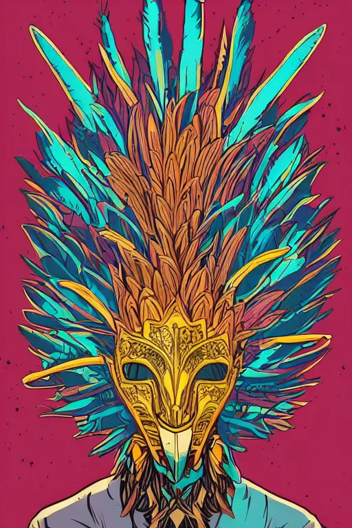 Image similar to animal mask totem roots flower tribal feather gemstone plant wood rock shaman vodoo video game vector cutout illustration vivid multicolor borderlands comics by josan gonzales and dan mumford radiating a glowing aura